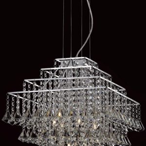 Impex Parma Small Square Chrome 6 Light Crystal Pendant Chandelier