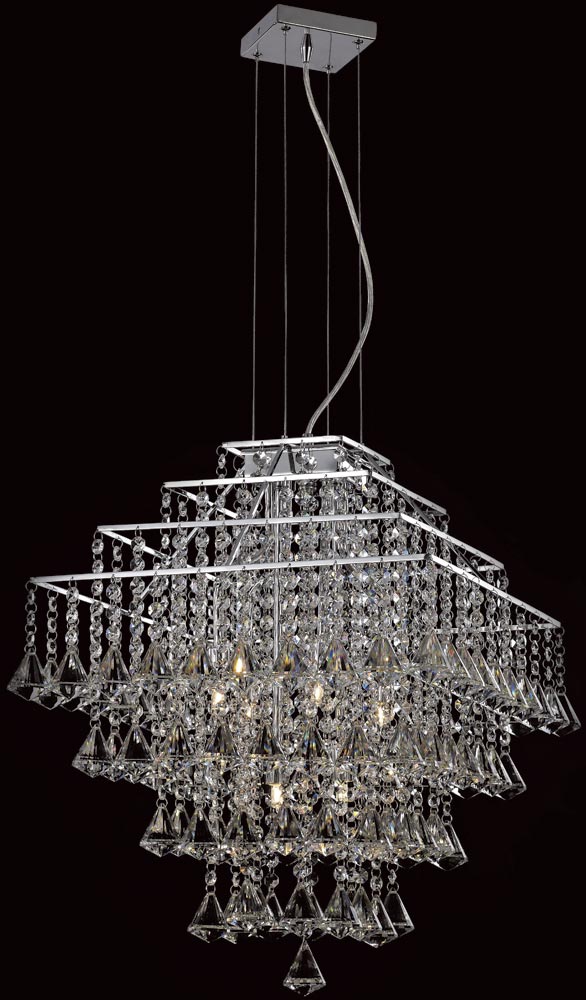 Impex Parma Small Square Chrome 6 Light Crystal Pendant Chandelier