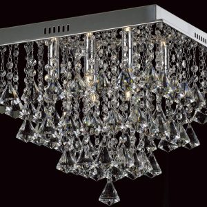 Impex Parma Small Flush Square Crystal 6 Light Fitting In Chrome