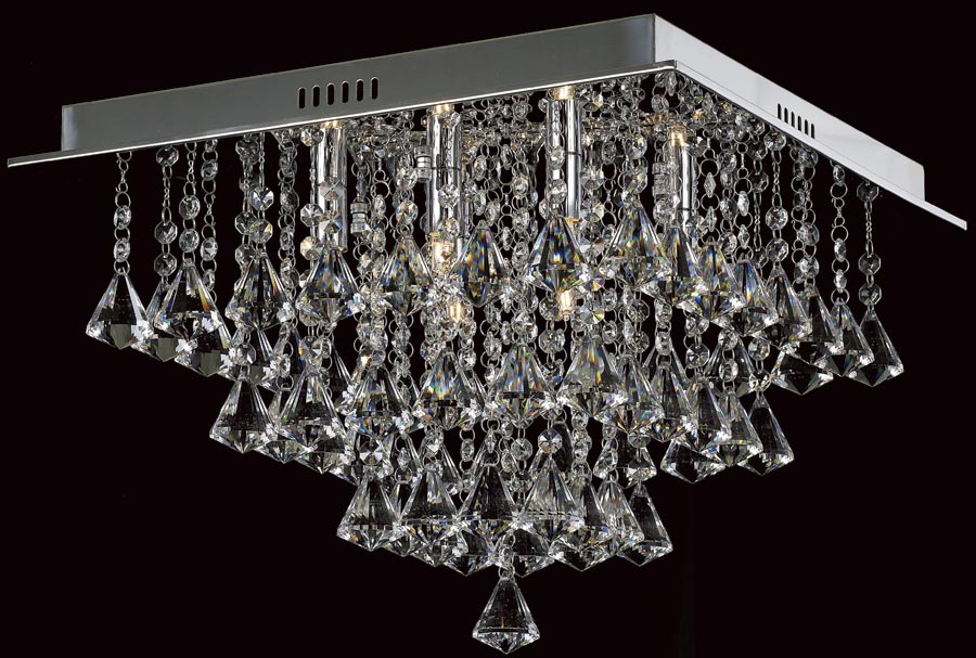 Impex Parma Small Flush Square Crystal 6 Light Fitting In Chrome