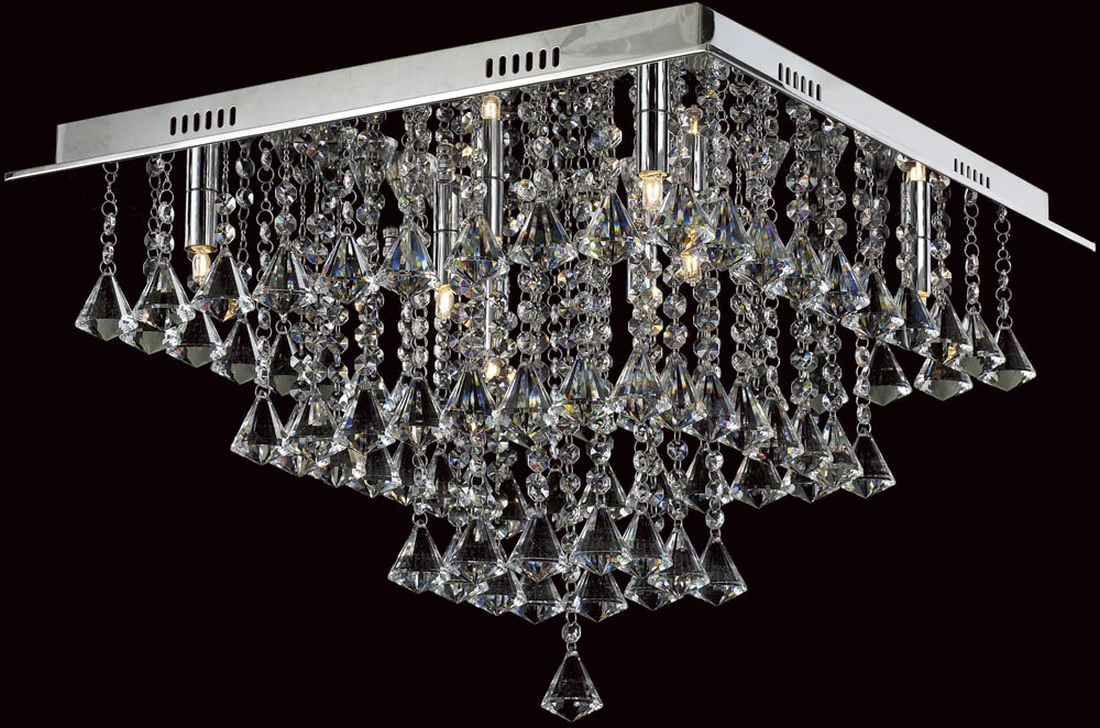 Impex Parma Medium Flush Square Crystal 8 Light Fitting In Chrome