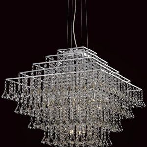 Impex Parma Medium Square Chrome 10 Light Crystal Pendant Chandelier