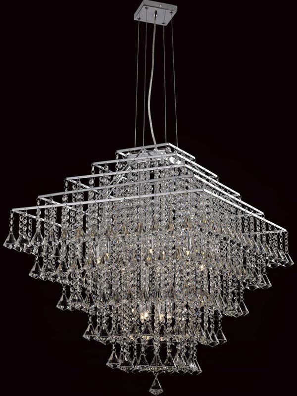 Impex Parma Medium Square Chrome 10 Light Crystal Pendant Chandelier