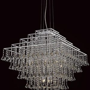 Impex Parma Large Square Chrome 12 Light Crystal Pendant Chandelier