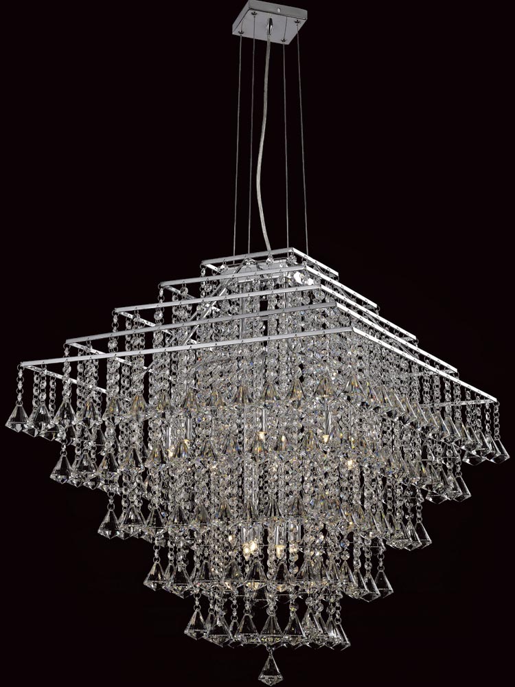 Impex Parma Large Square Chrome 12 Light Crystal Pendant Chandelier