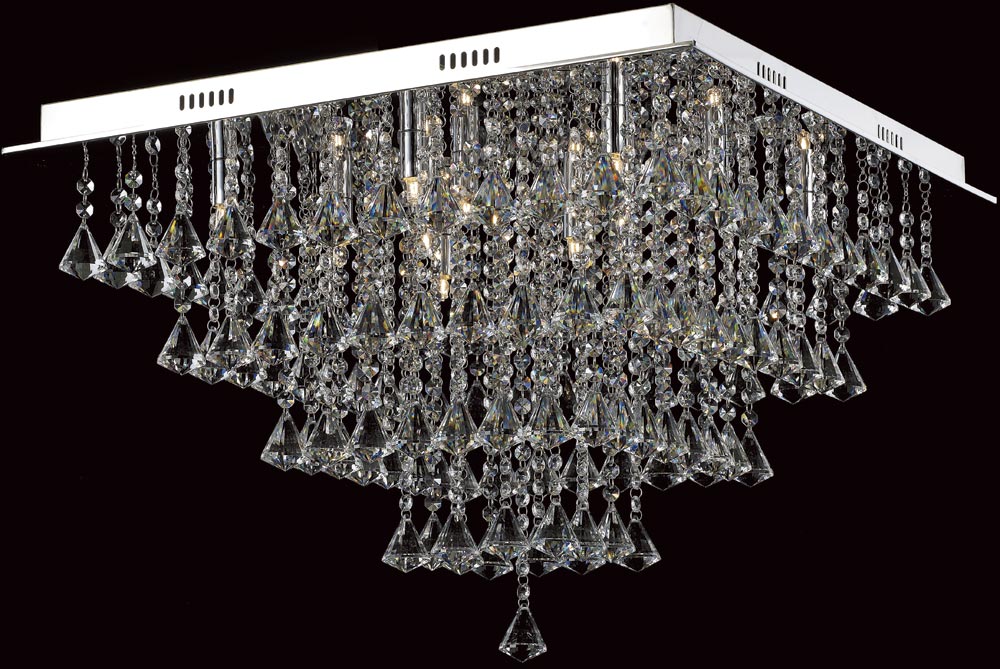 Impex Parma Large Flush Square Crystal 12 Light Fitting In Chrome