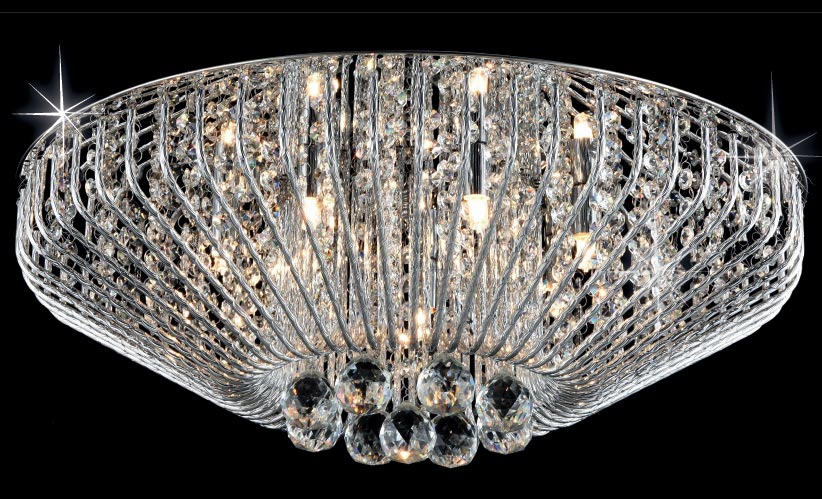 Carlo 7 Light Crystal Basket Flush Fitting In Polished Chrome