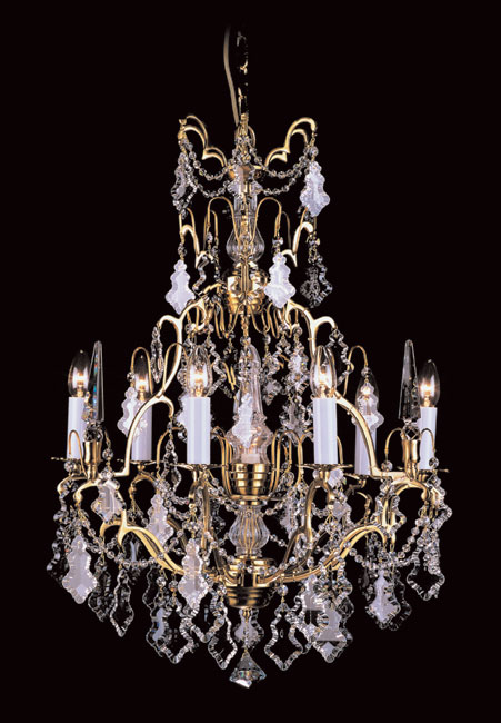 French Gold Feature 6 Light Crystal Chandelier