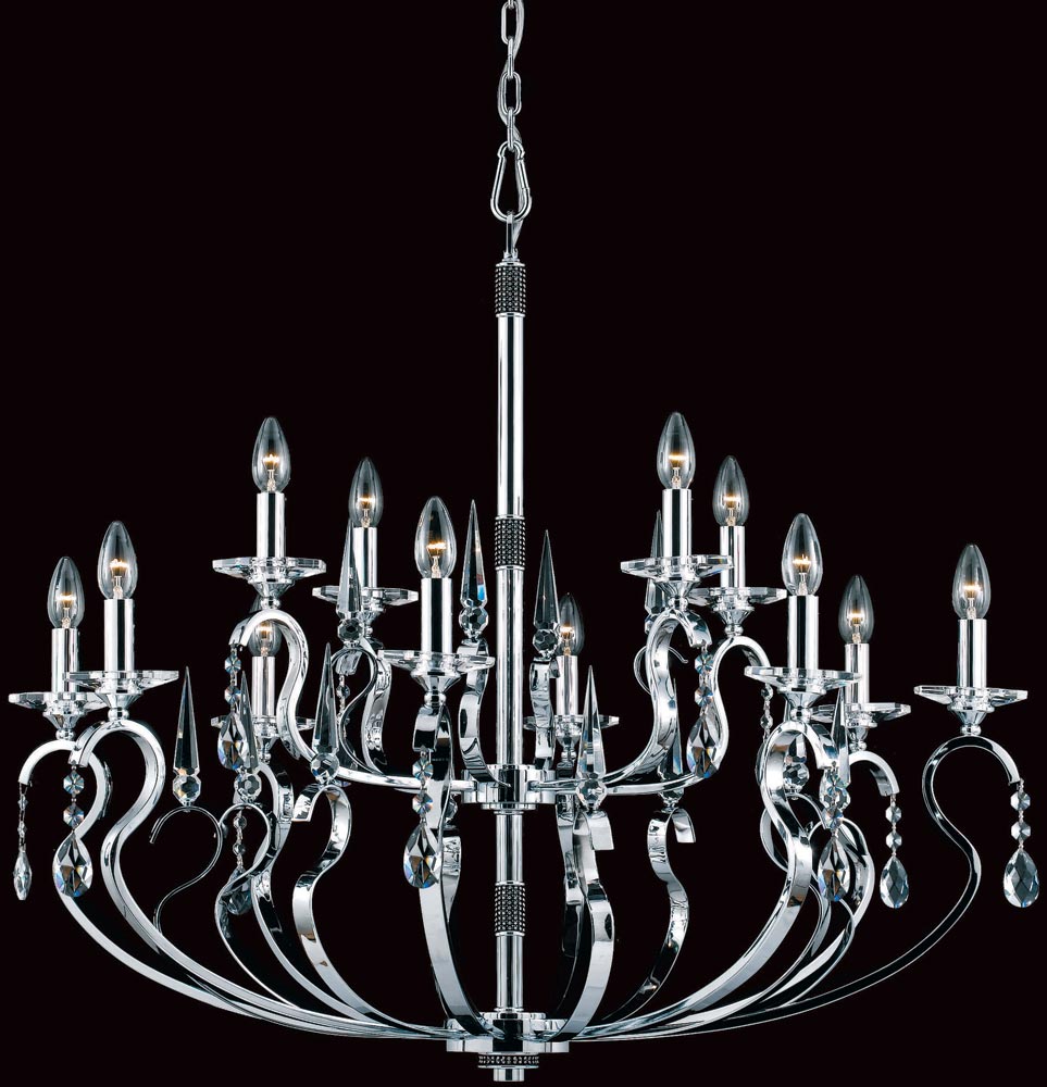 Impex Rhinestone Large 12 Light Chandelier In Chrome Strass Crystal