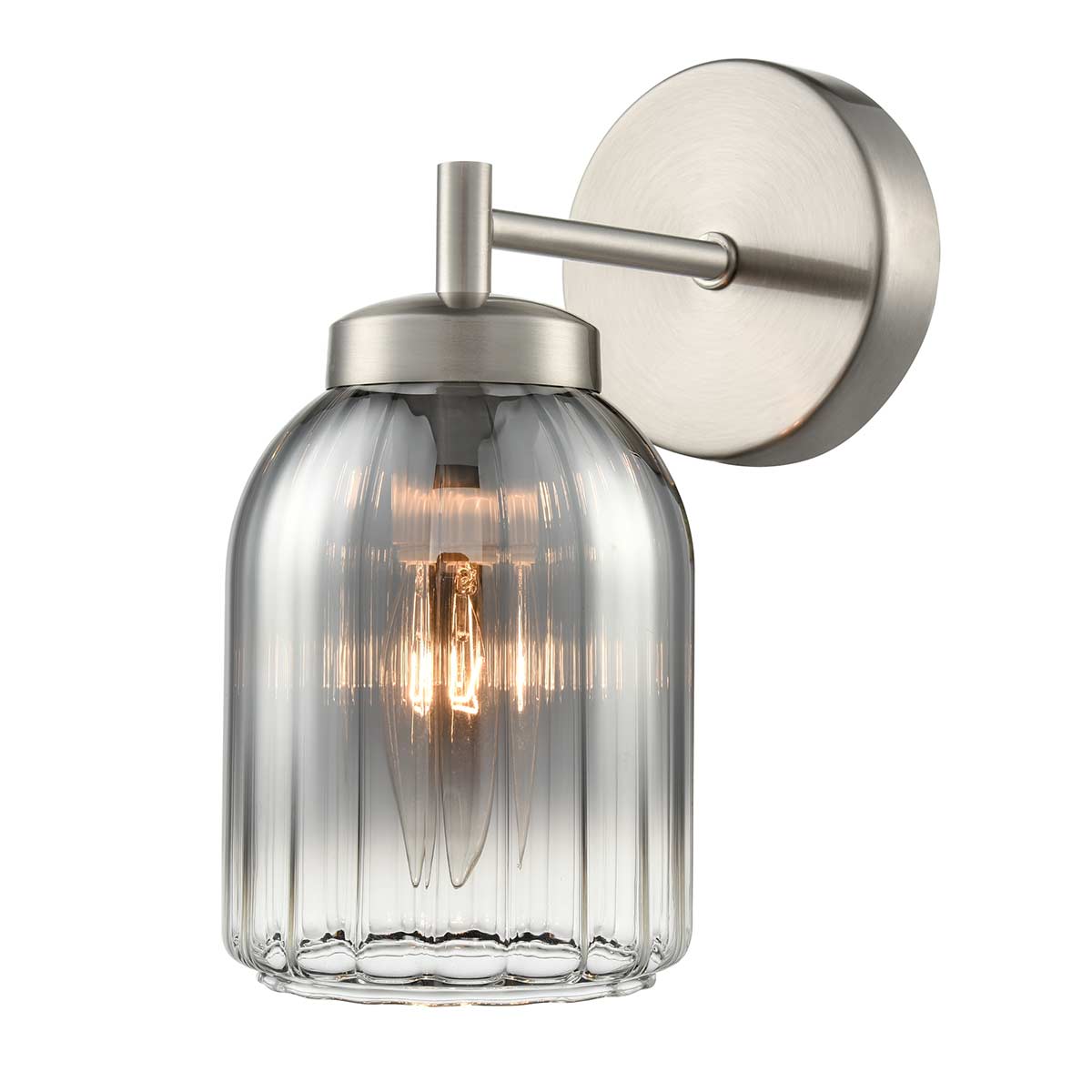 Caligo Single Satin Nickel Wall Light Smoked Glass Shade
