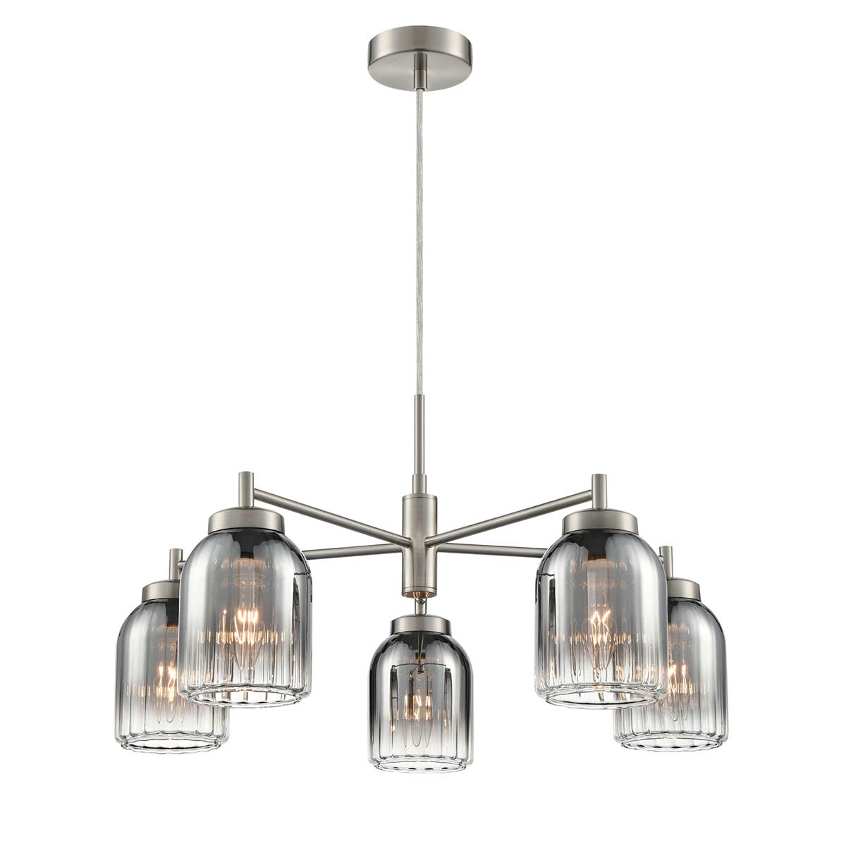 Caligo 5 Light Satin Nickel Ceiling Light Smoked Glass Shades