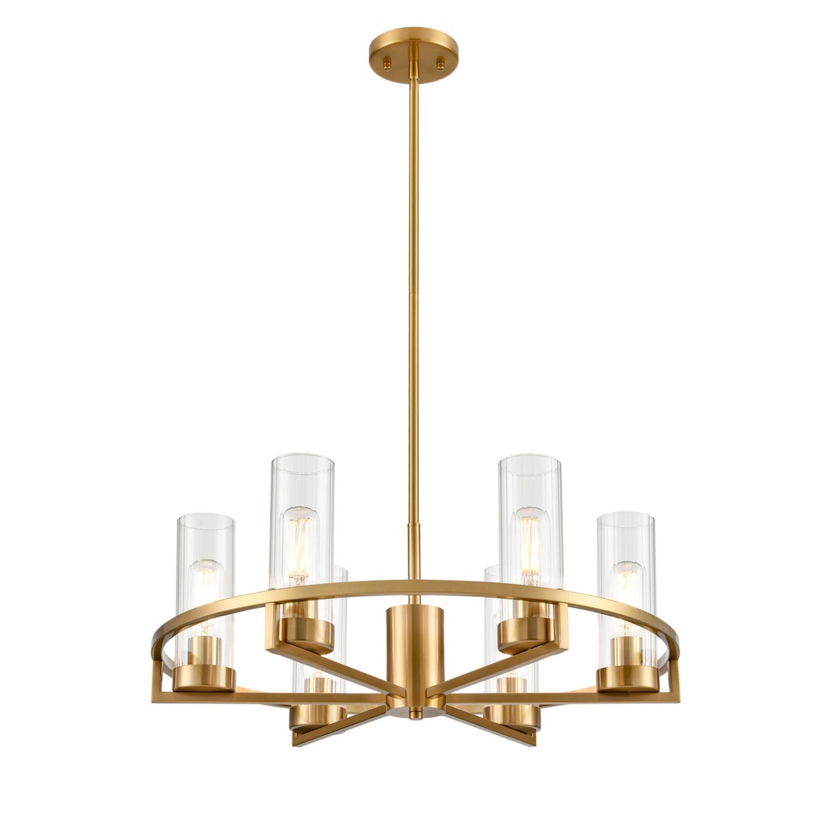 Camelot 6 Light Cartwheel Chandelier Aged Brass Clear Glass