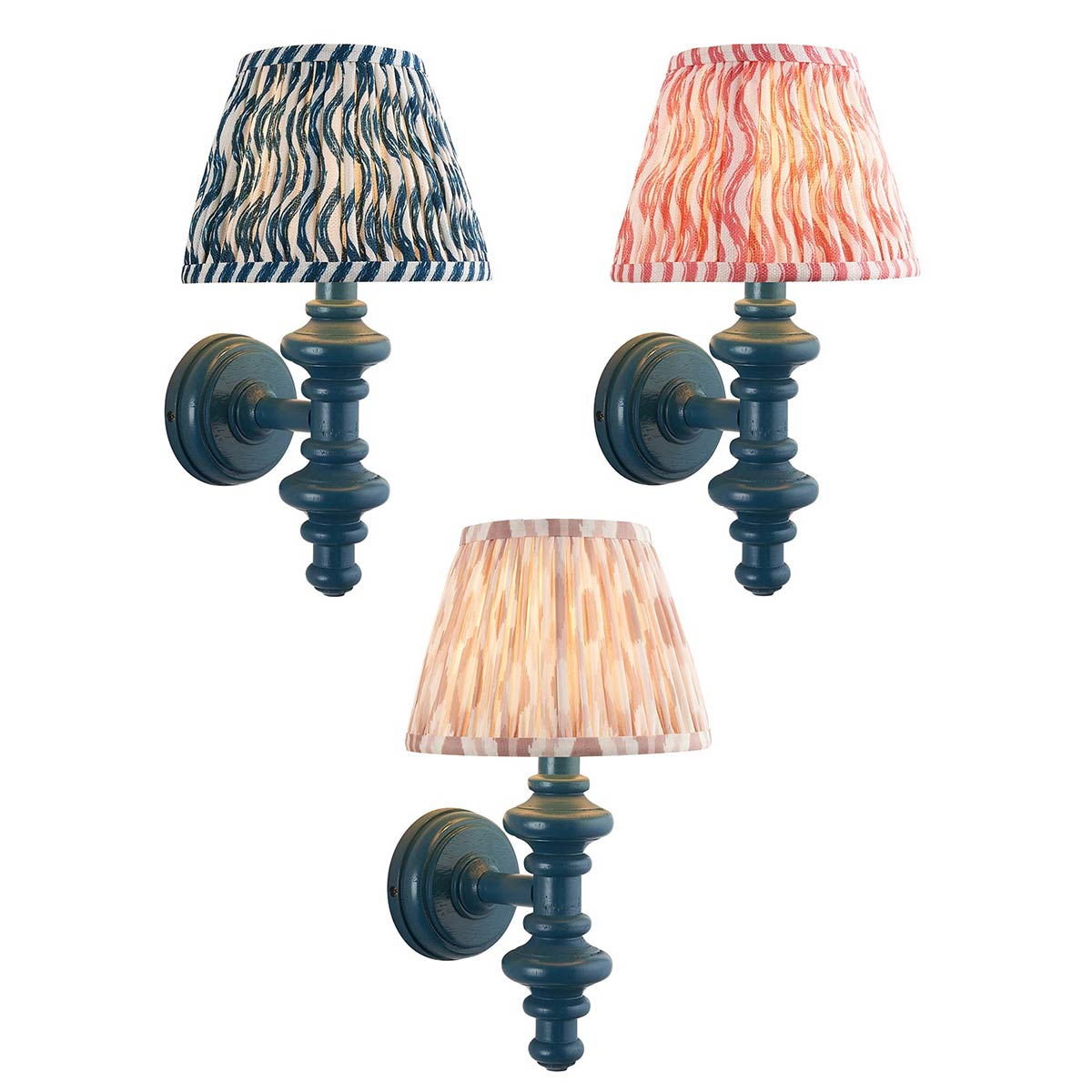 Solid Wood Wall Light in Marlin Blue with 20cm Shade Choice