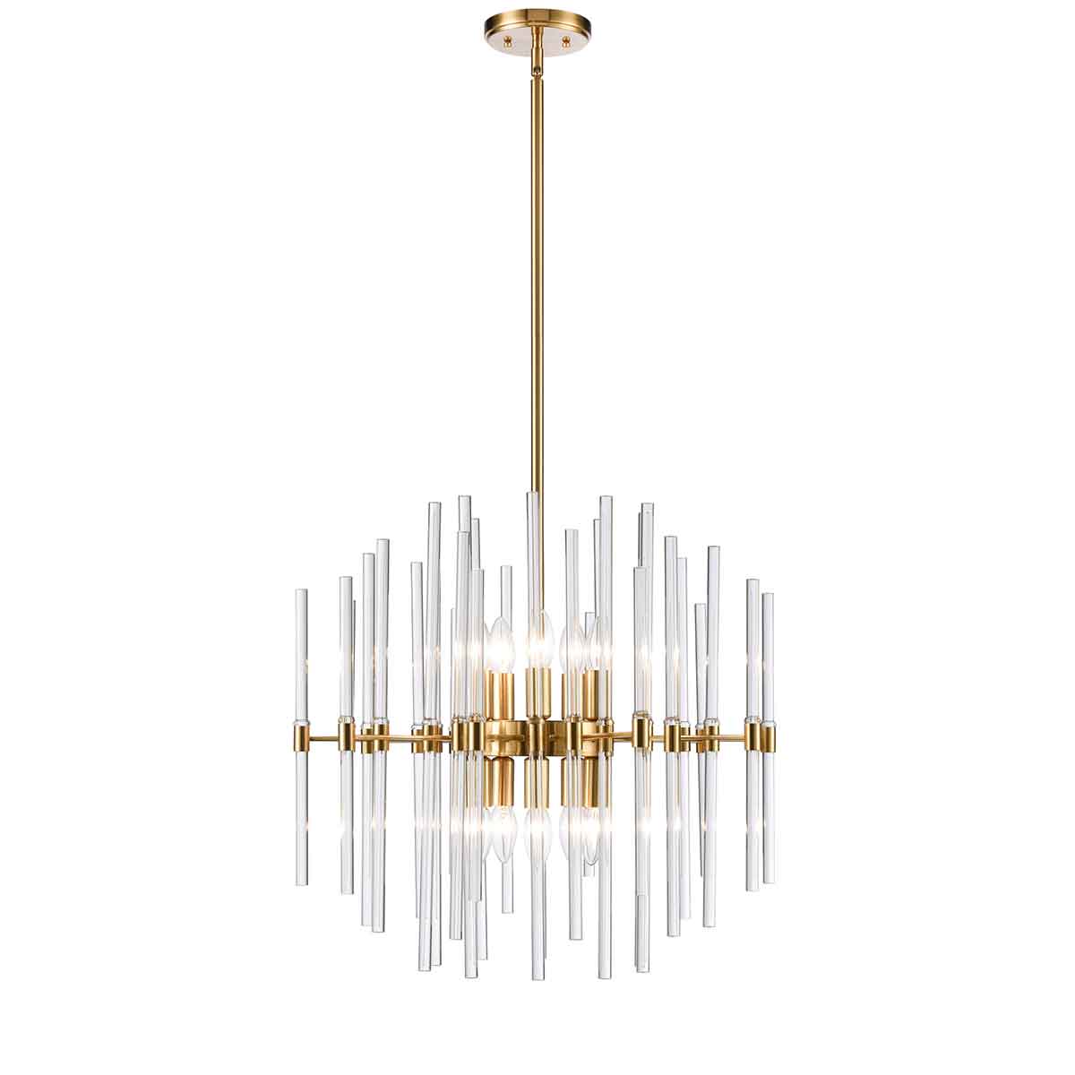 Celestial 10 Light Medium Chandelier Aged Brass Glass Rods