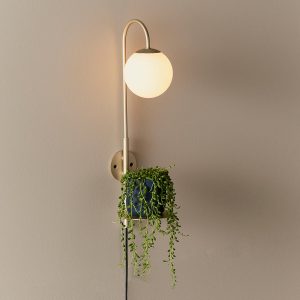 Champagne 1 light plug-in wall light with shelf and opal glass shade main image