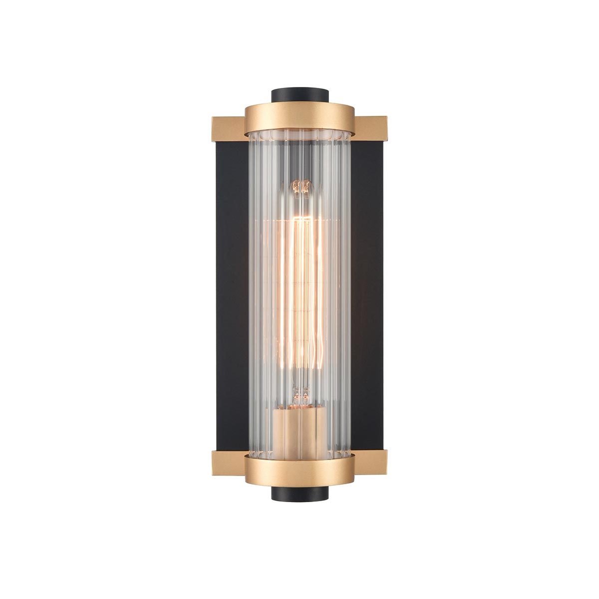 Charleston Small Art Deco Wall Light Black & Aged Brass IP44