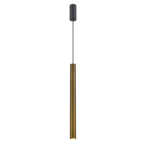 Franklite Chime 5W contemporary LED ceiling pendant in brushed bronze, on white background.