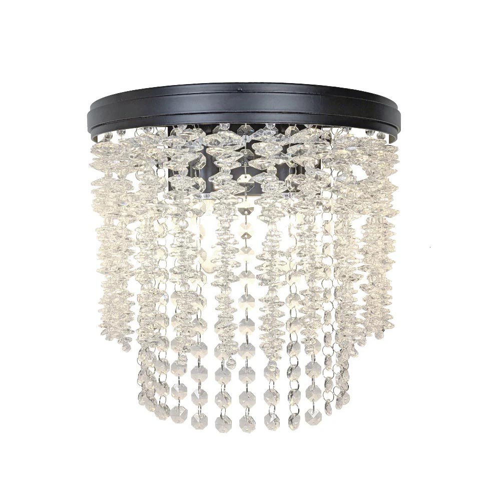 Franklite Coral 2 Light Crystal Wall Light Matt Black
