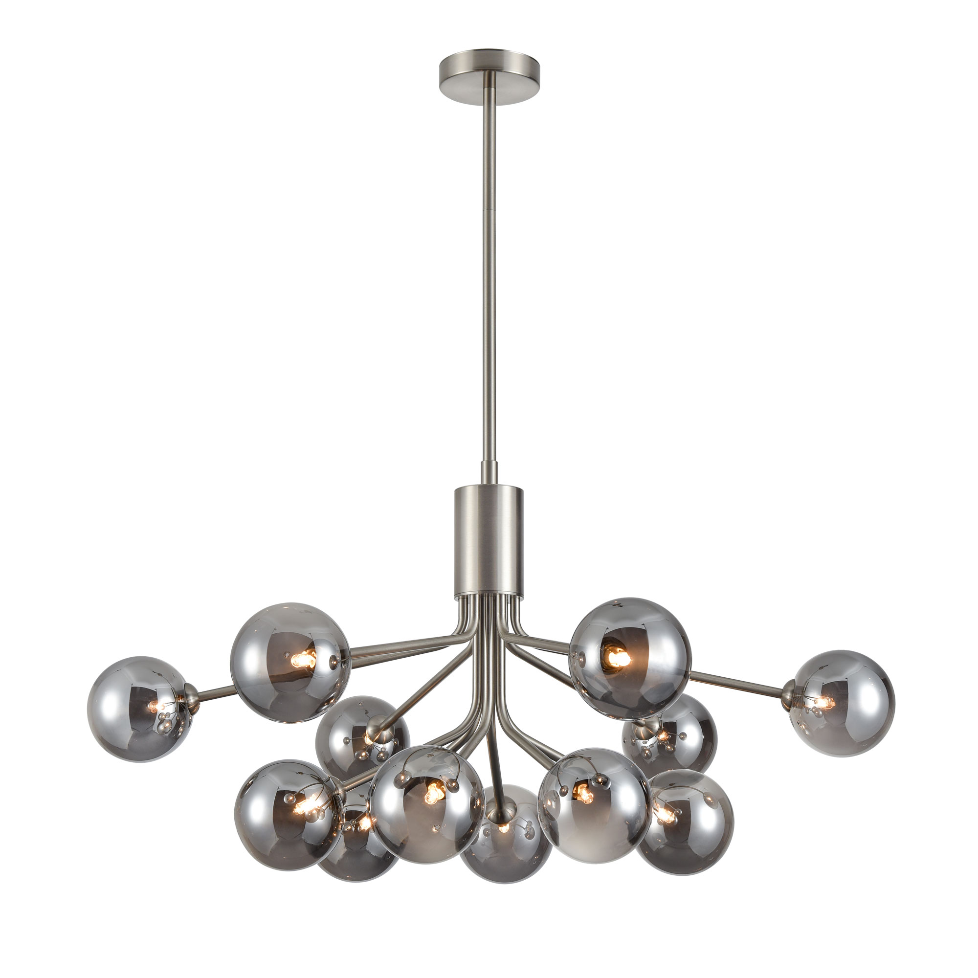 Cosmic Large Modern 12 Light Pendant Satin Nickel Smoked Glass