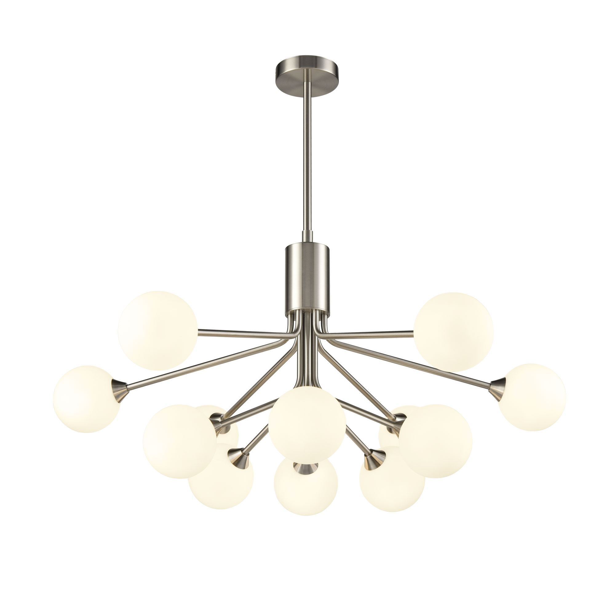 Cosmic Large Modern 12 Light Pendant Satin Nickel Opal Glass