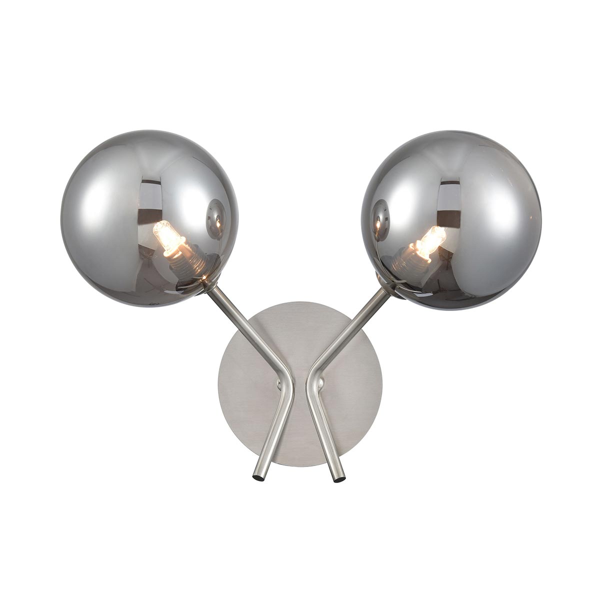 Cosmic Modern Twin Wall Light Satin Nickel Smoked Glass