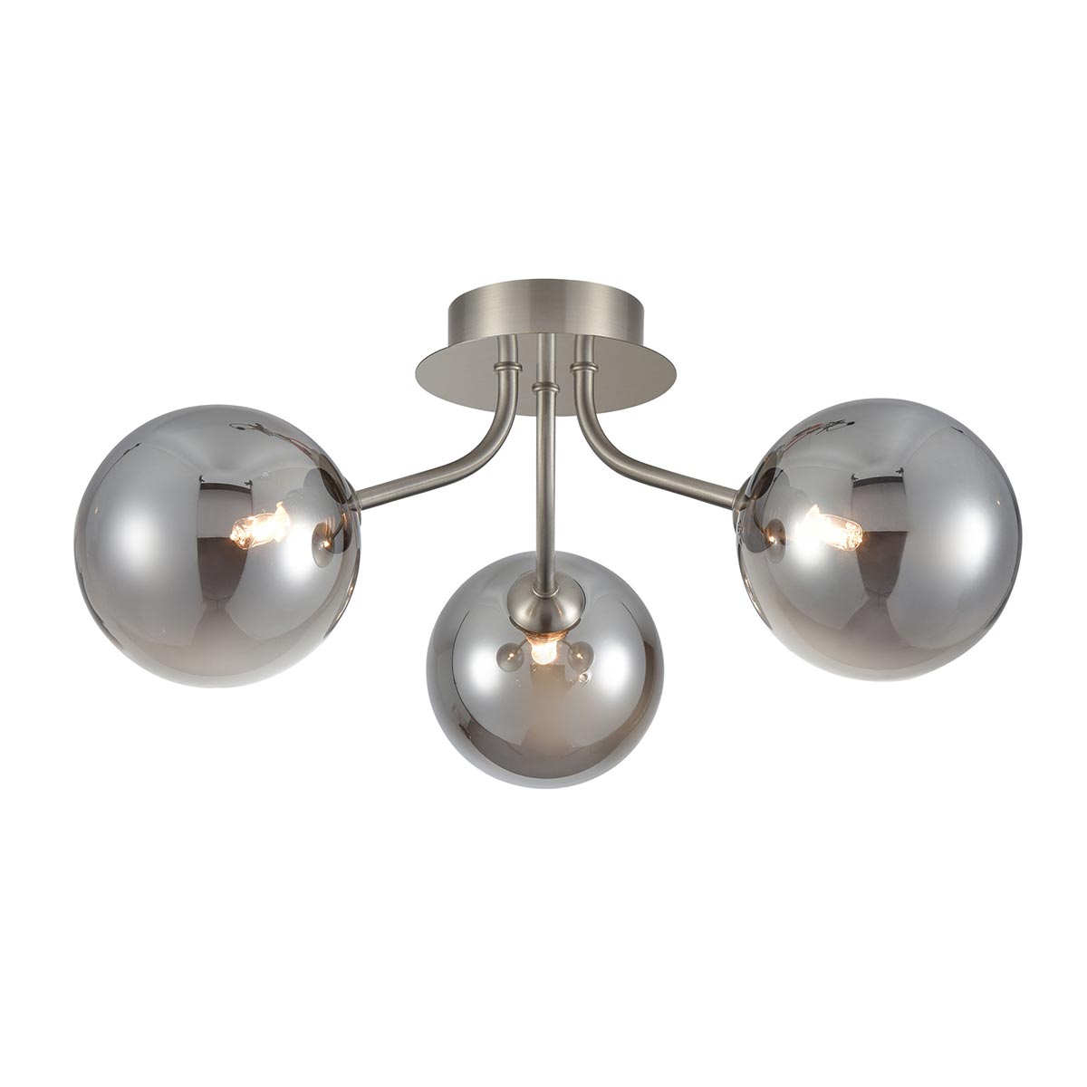 Cosmic Modern 3 Light Semi Flush Satin Nickel Smoked Glass