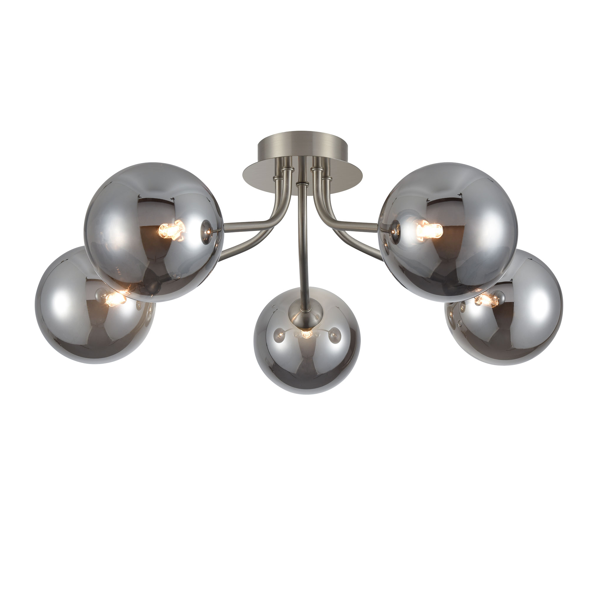 Cosmic Modern 5 Light Semi Flush Satin Nickel Smoked Glass