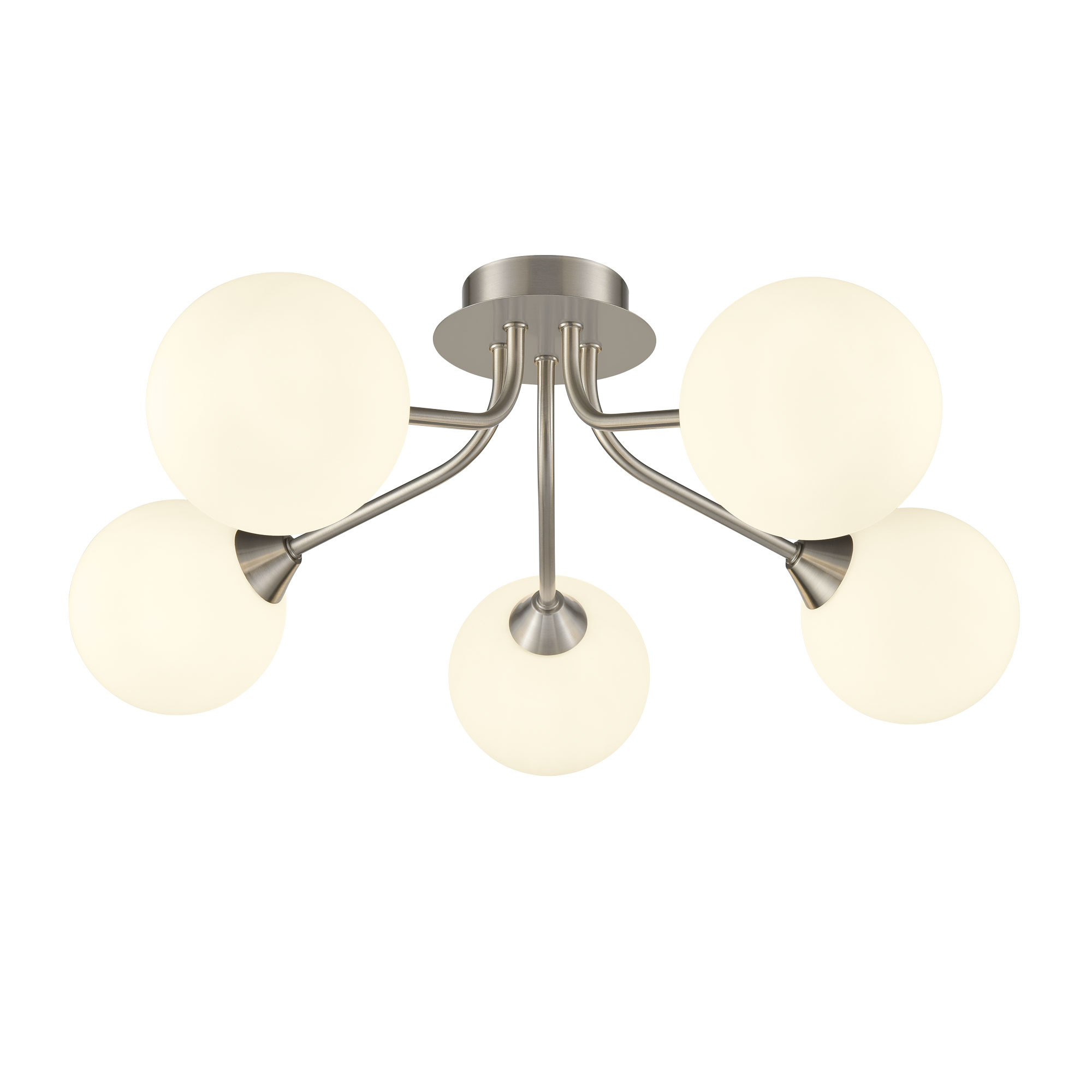 Cosmic Modern 5 Light Semi Flush Satin Nickel Opal Glass