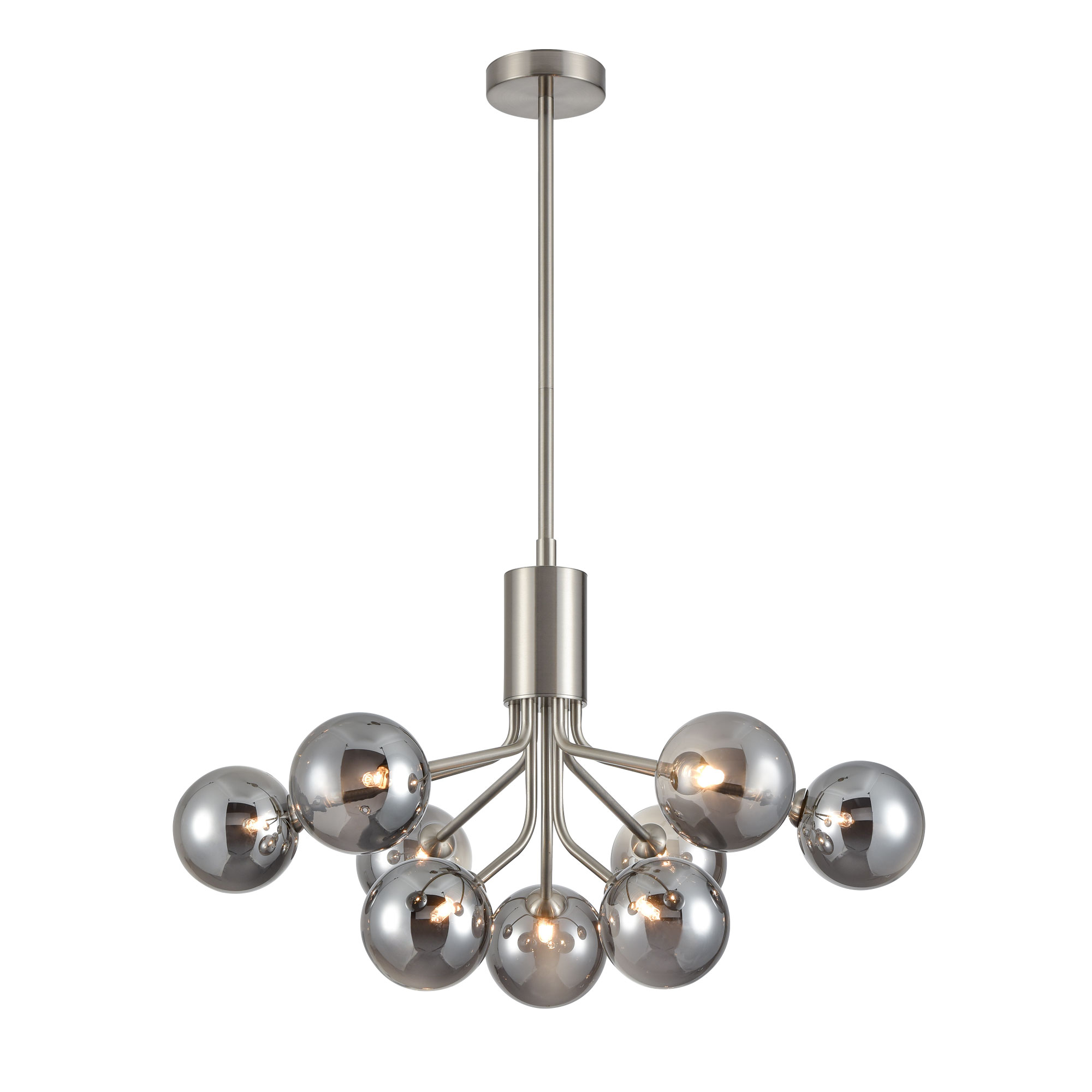 Cosmic Modern 9 Light Pendant Satin Nickel Smoked Glass