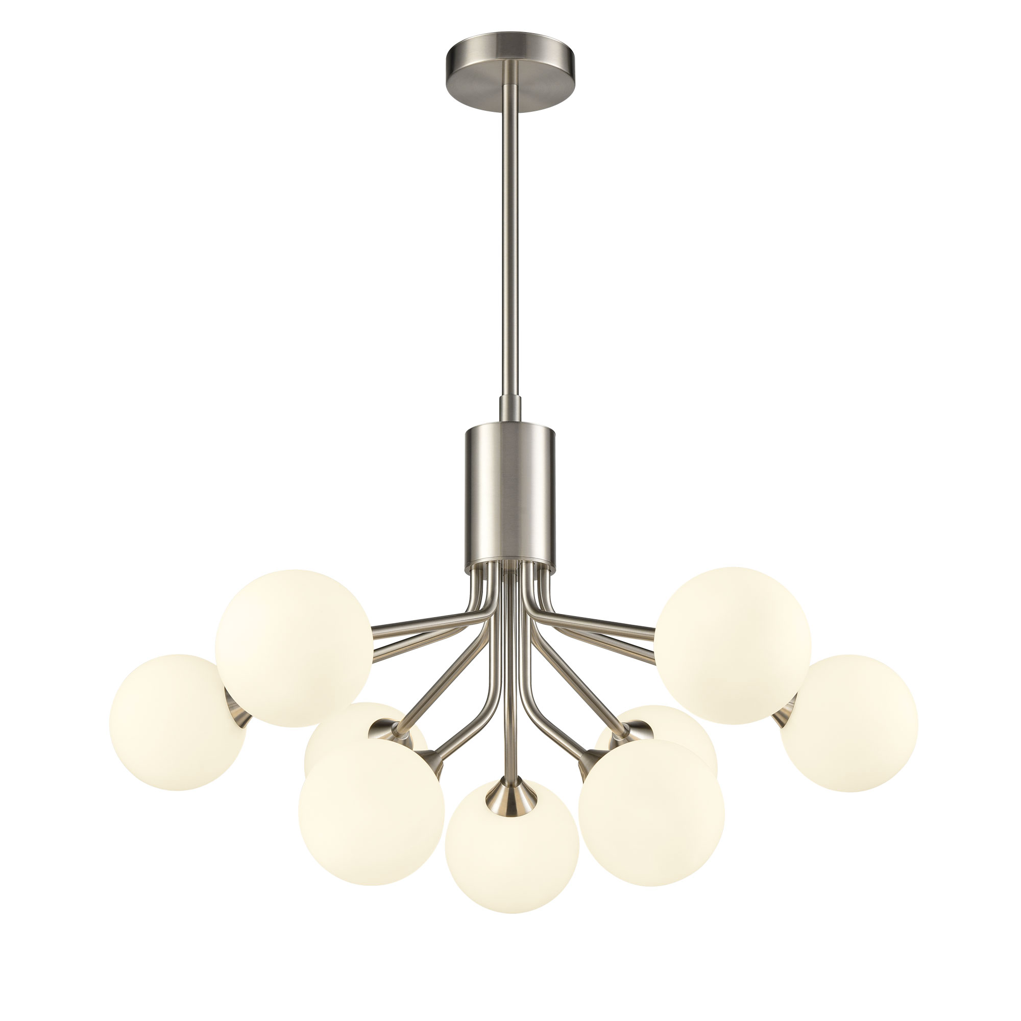 Cosmic Modern 9 Light Pendant Satin Nickel Opal Glass Shades