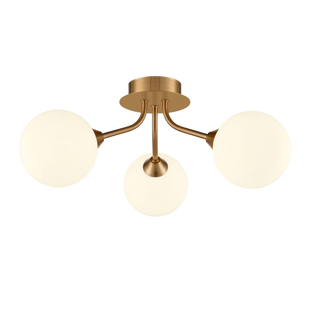 Quality Modern 3 Light Semi Flush Antique Gold Opal Glass