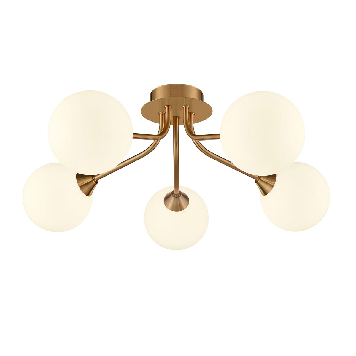 Quality Modern 5 Light Semi Flush Antique Gold Opal Glass