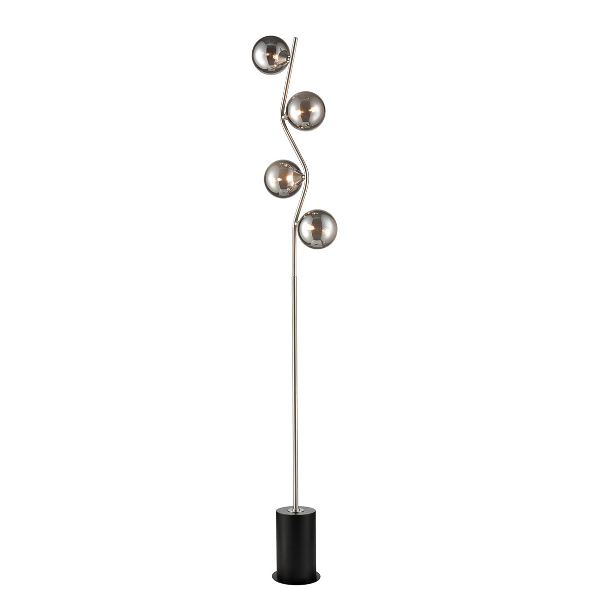 Cosmic Modern 4 Light Floor Lamp Satin Nickel Smoked Glass
