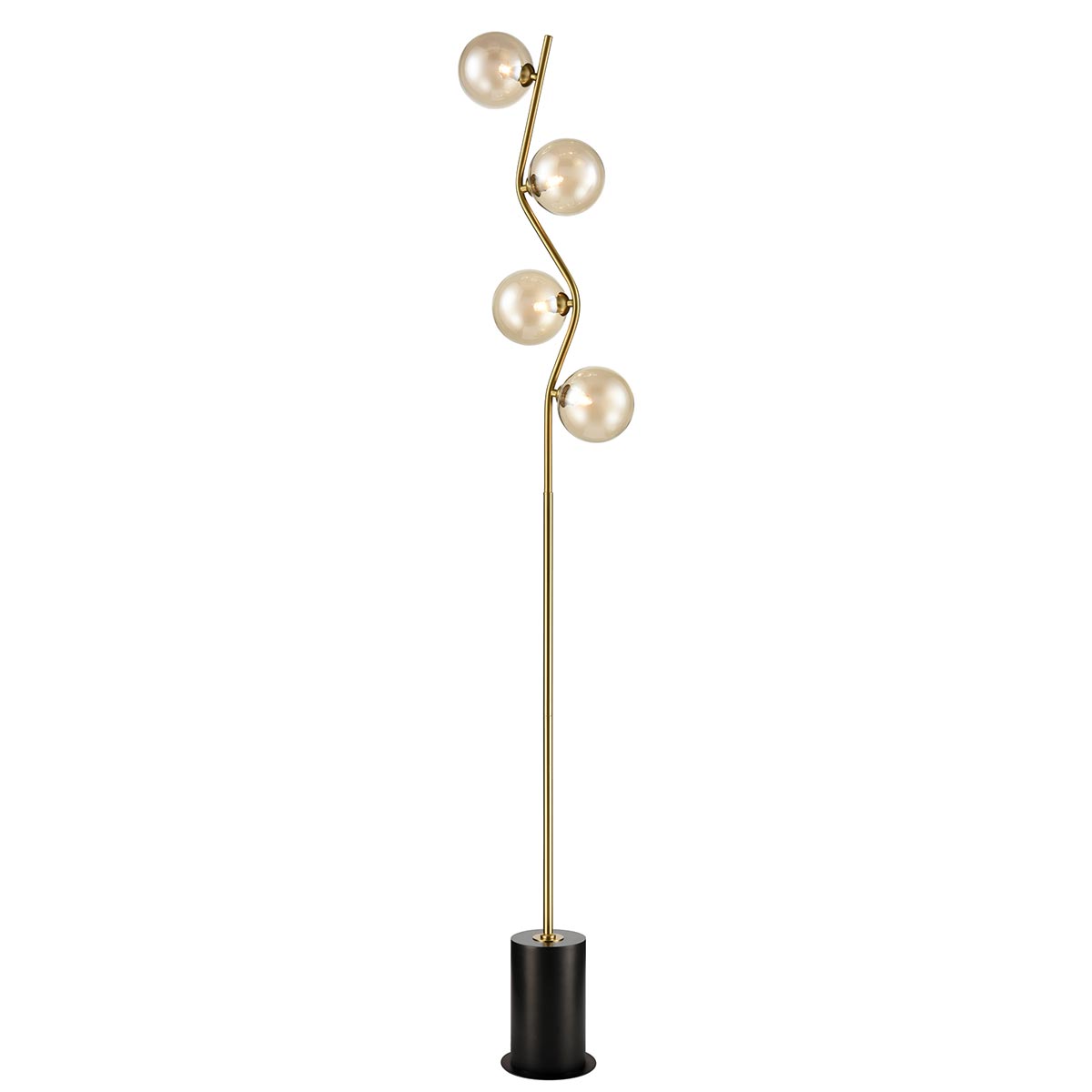 Modern 4 Light Floor Lamp Antique Gold Amber Glass Shades