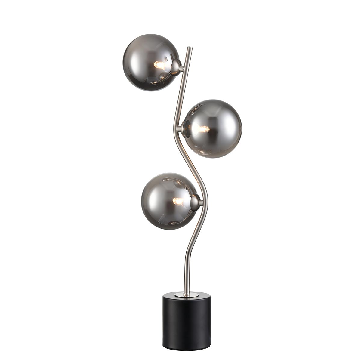 Cosmic Modern 3 Light Table Lamp Satin Nickel Smoked Glass