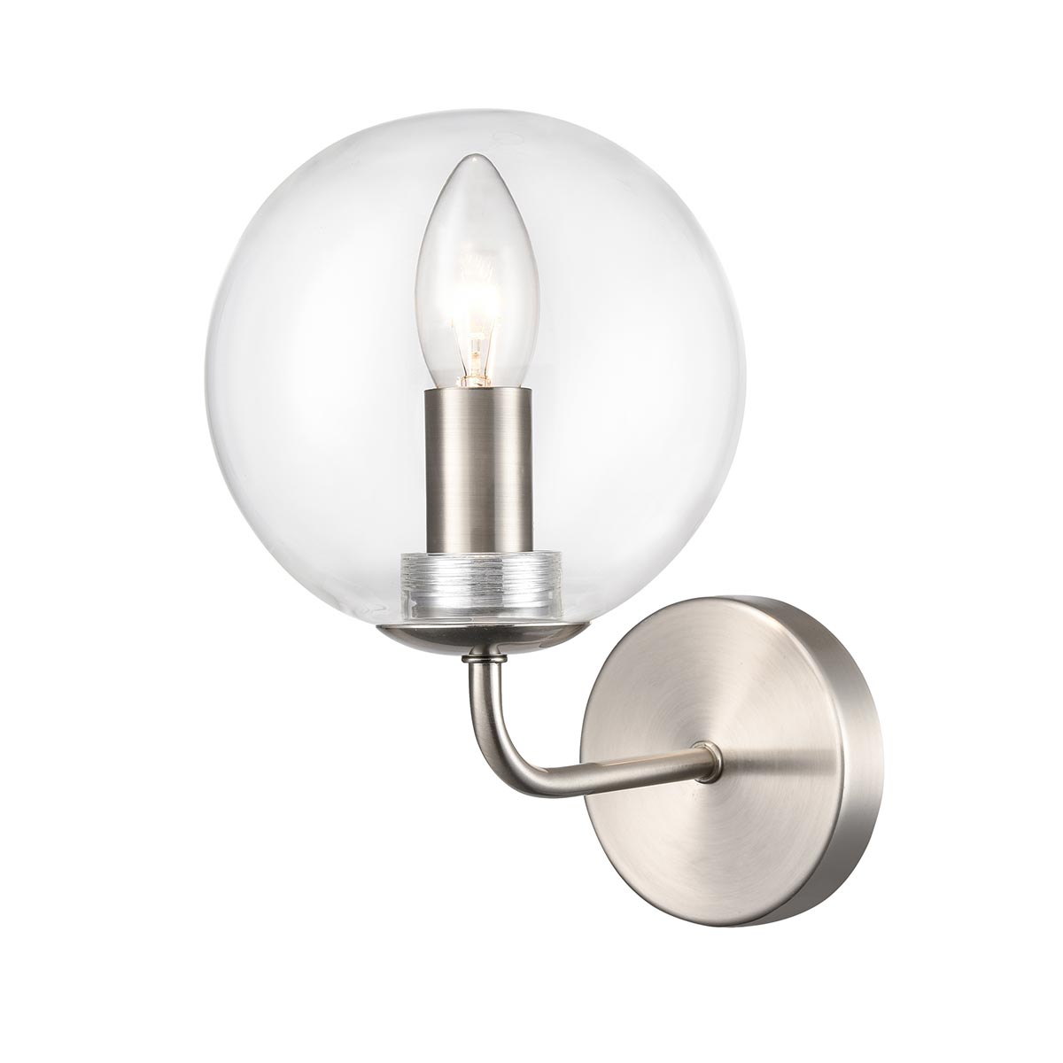 Court Single Satin Nickel Wall Light Clear Glass Globe