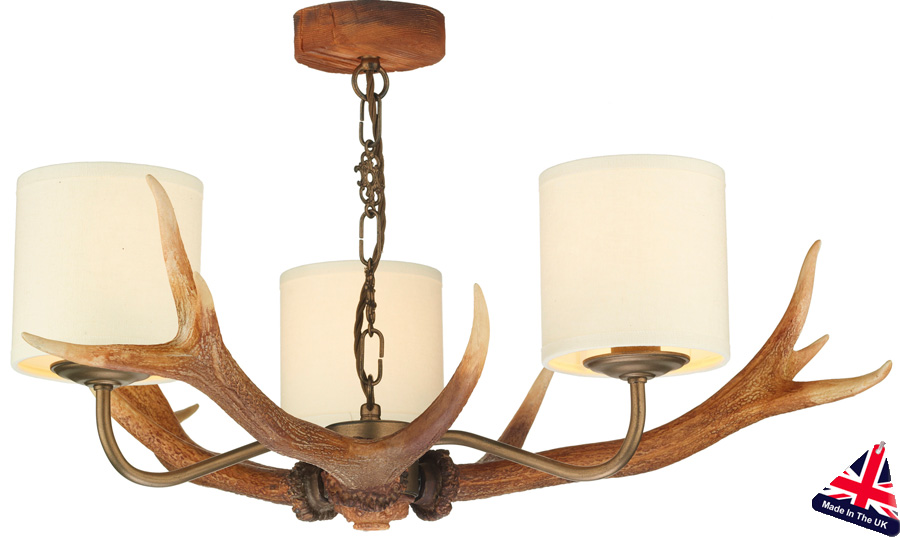 David Hunt Antler 3 Light Highland Rustic Chandelier Drum Shades