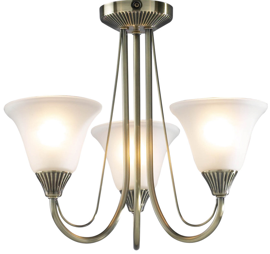 Dar Boston 3 Light Semi Flush Fitting Antique Brass