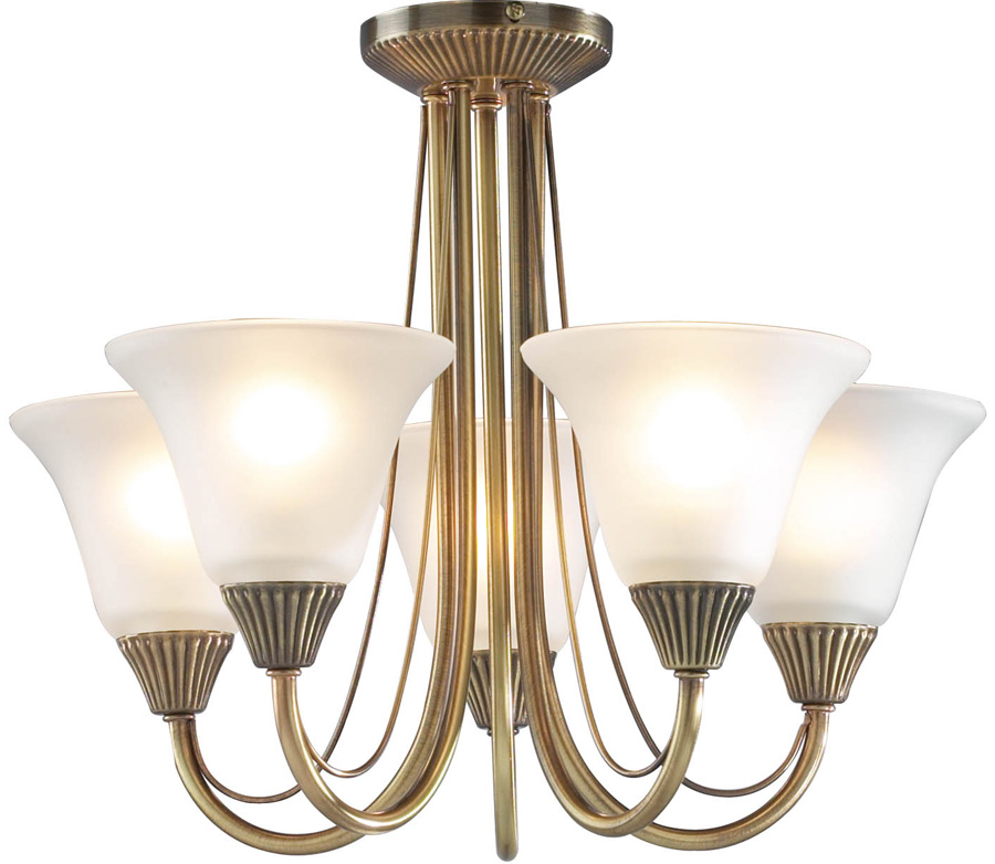 Dar Boston 5 Light Semi Flush Fitting Antique Brass