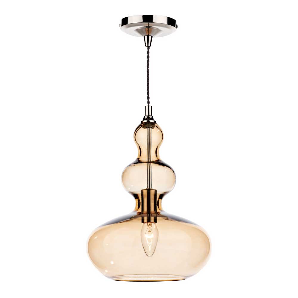 Dar Goa Modern 1 Light Champagne Glass Ceiling Pendant Chrome