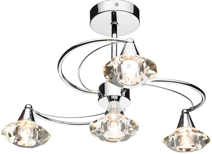 Dar Luther Modern 4 Lamp Crystal Light Semi Flush Chrome