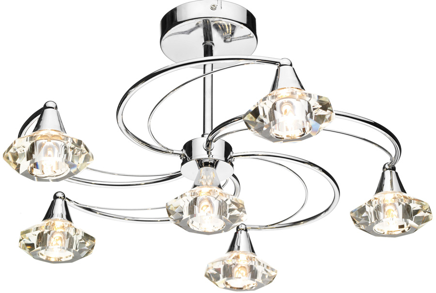 Dar Luther Modern 6 Light Semi Flush Crystal Light Chrome