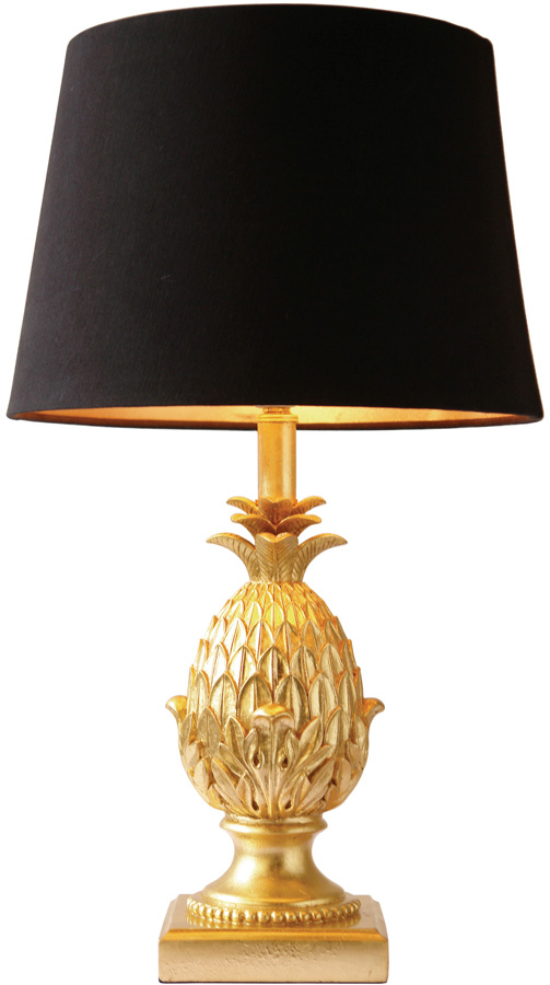 Dar Pineapple Gold Table Lamp With Gold Lined Black Shade