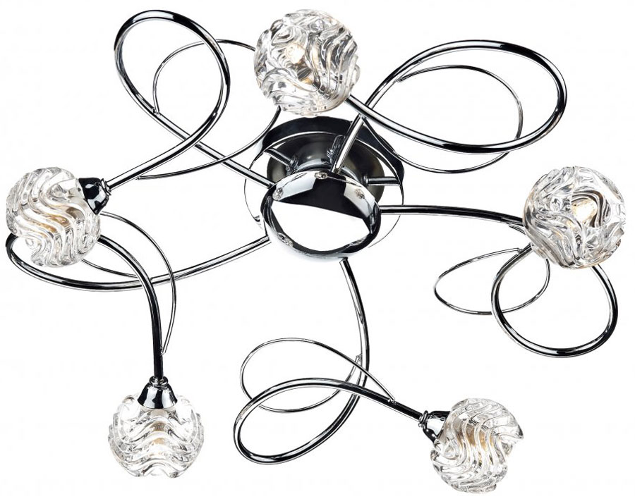 Dar Zelda Modern 5 Lamp Flush Ceiling Light Chrome