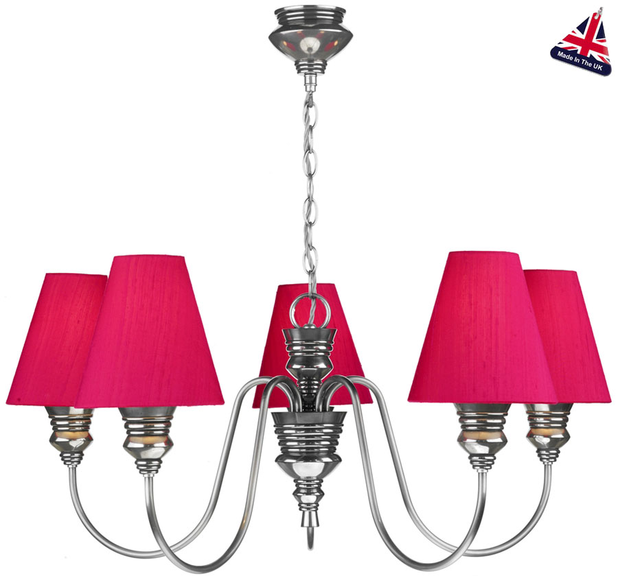 David Hunt Doreen Traditional Pewter 5 Light Silk Shade Chandelier