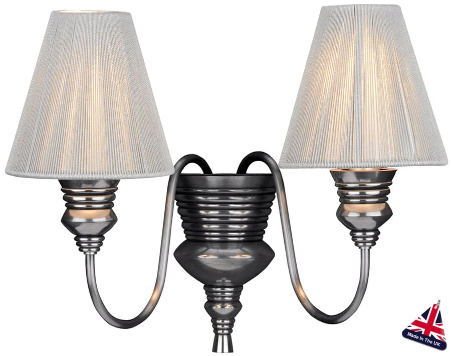 David Hunt Doreen Traditional Pewter String Shade Twin Wall Light