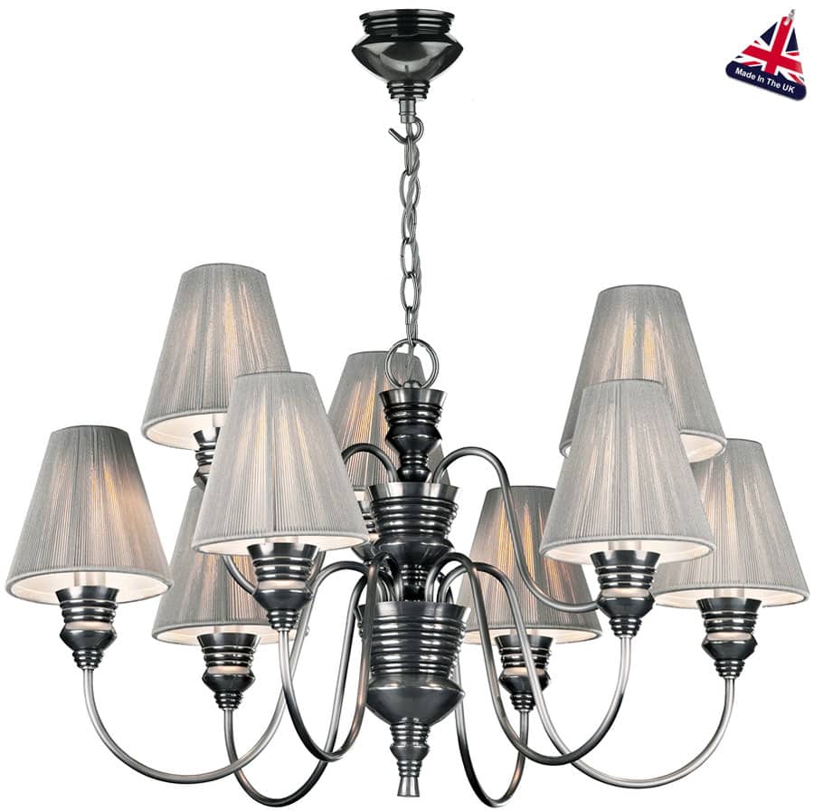 David Hunt Doreen Traditional Pewter 9 Light String Shade Chandelier