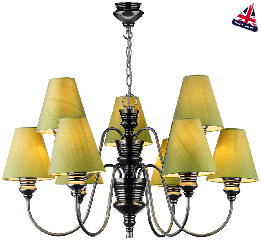 David Hunt Doreen Traditional Pewter 9 Light Silk Shade Chandelier