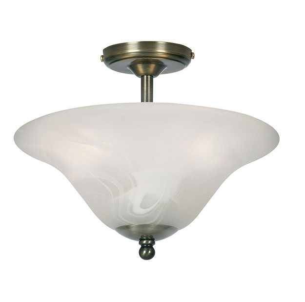 Art Deco Style 3 Lamp Semi Flush 30cm Glass Uplighter