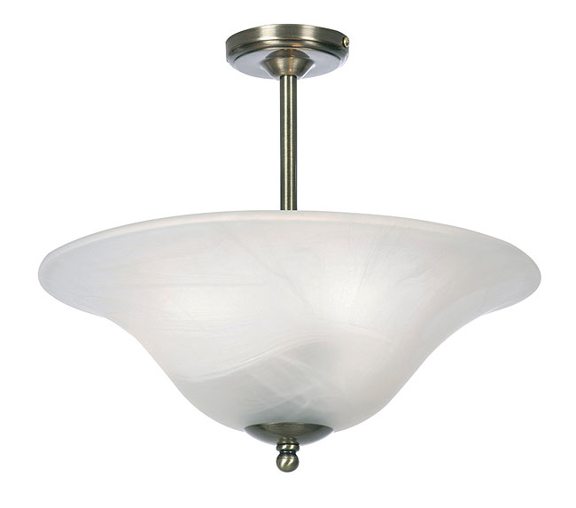 Art Deco Style 3 Lamp Semi Flush 40cm Glass Uplighter